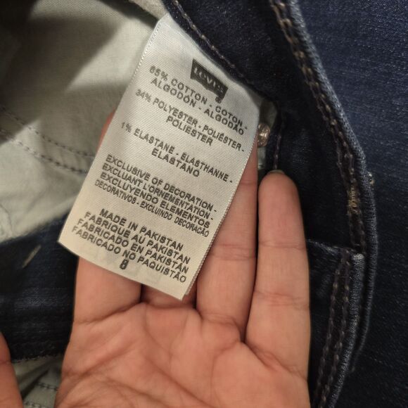 Levis Denim Skirt Sz 8 Straight Dark Blue Wash Stretch Casual Classic Midi - Picture 5 of 8